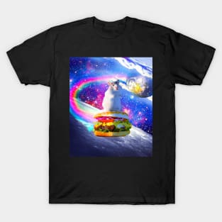 Rainbow Space Hamster Riding Burger T-Shirt